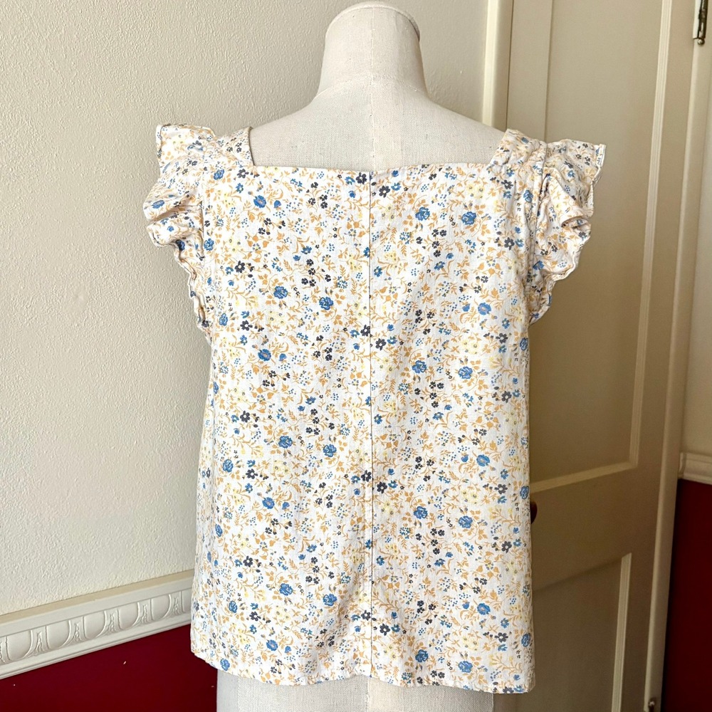 Madewell Linen-Blend Ruffle Strap Button Up Top S Folkmagic Floral Fairy Goblin - Picture 4 of 10